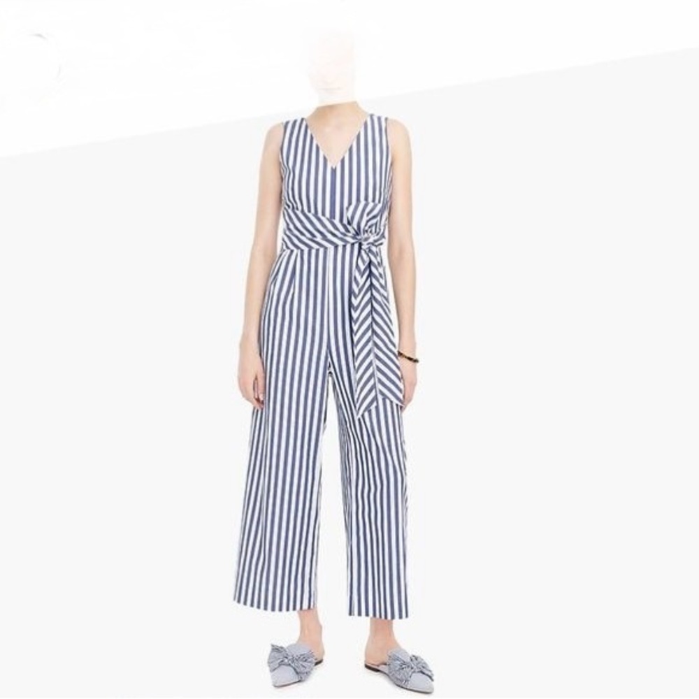 J. Crew‎ Blue and White Striped Wrap Jumpsuit